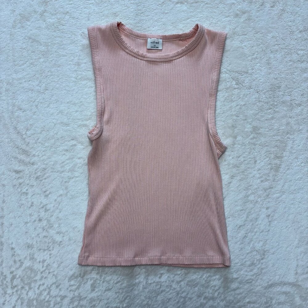 Aritzia Wilfred Womens Tank Top High Neck XS Light Pink Minimalist Closet Staple